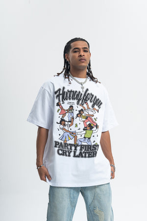 Party slogan t-shirt retro cartoon top 90s tee in black