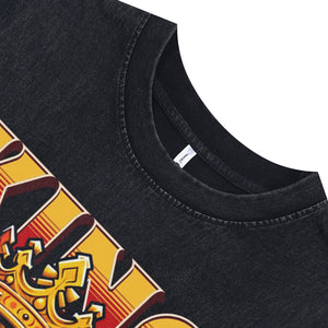 Hip-hop king sleeveless t-shirt retro lion print surfer vest gangster rapper tank top in acid wash black