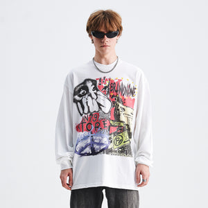 Y2K graffiti jumper skater top psychedelic hippie long sleeve t-shirt in white
