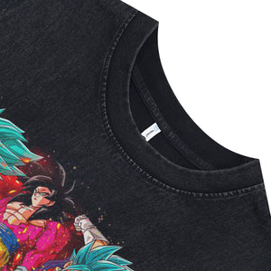 Anime superheroes sleeveless t-shirt vintage Japanese vest retro cartoon tank top in acid wash black