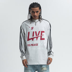 Peace slogan jumper long sleeve anti war top striped grunge t-shirt in black