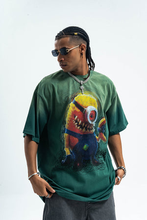 Horror cartoon t-shirt creepy anime top grunge retro tee in Green