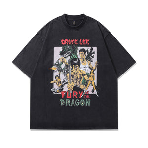 Vintage Bruce Lee t-shirt martial arts tee retro movie top in grey