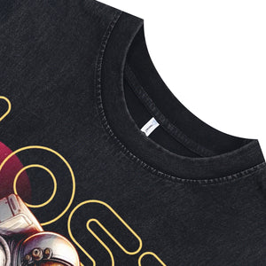 Astronaut sleeveless t-shirt retro poster surfer vest lost in space slogan tank top in acid wash black