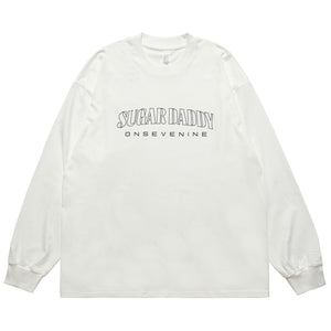 Sugar daddy slogan top long sleeve diamante jumper glitter slogan pullover in white