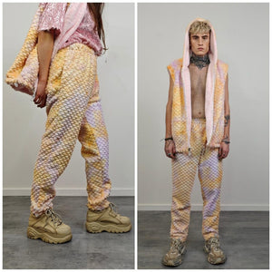 Tie-dye mermaid jacket orange reversible fleece hood faux fur bomber retro geometric coat burning man overcoat fluffy golden festival set