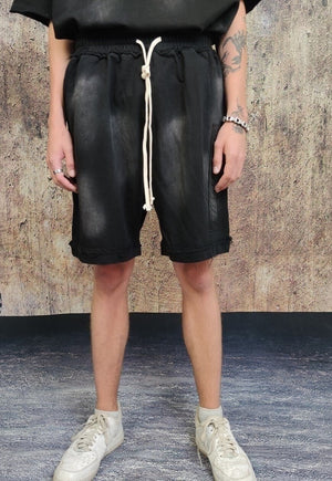 Spray paint graffiti sport set tie-dye shorts Y2K tee black