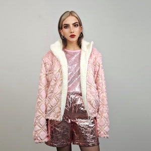 Cropped fleece track jacket beige embellished coat reversible short rave bomber sports set burning man outfit festival overcoat carnival fit