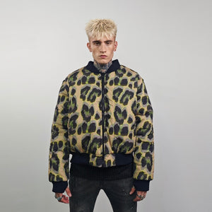 Leopard jacket brown animal print bomber reversible cheetah college varsity detachable sleeves handmade rave puffer grunge festival coat