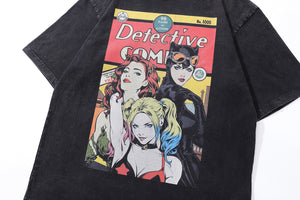 Retro comics t-shirt girl power tee old poster top in vintage grey