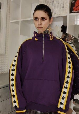 CBD track top box fit panel stitched half zip hemp jacket