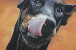 Hungry Doberman t-shirt pinscher print tee retro dog top in Beige