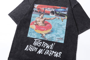 Holiday t-shirt party monster tee Y2k raver top in vintage grey