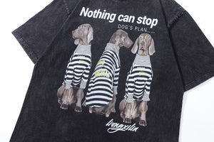 Prisoner t-shirt dog print tee retro cartoon top in vintage grey