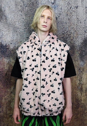 Floral fleece jacket handmade detachable fluffy puffer pink