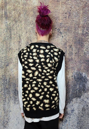 Leopard print sleeveless sweater animal print cardigan black