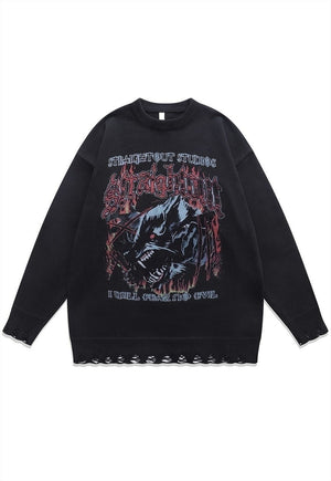 Werewolf sweater Gothic knit distressed horror jumper beige