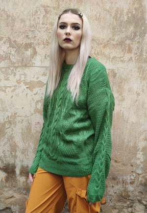 Cable knitwear sweater fluorescent knitwear jumper in green