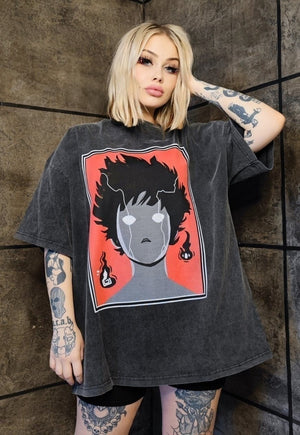 Anime t-shirt premium vintage wash grunge tee in grey
