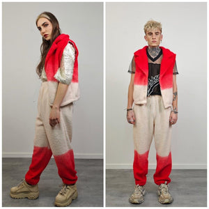 Gradient fleece joggers red gradient trousers rave sports set burning man outfit festival tracksuit carnival bottoms fancy tracksuit pants