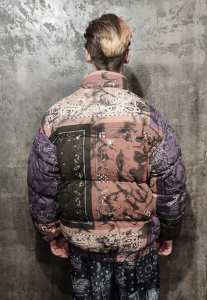 Paisley bomber tie-dye bandana jacket grunge coat fade brown