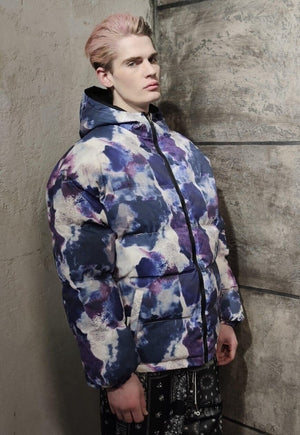 Reversible tiedye bomber grunge rainbow puffer jacket purple