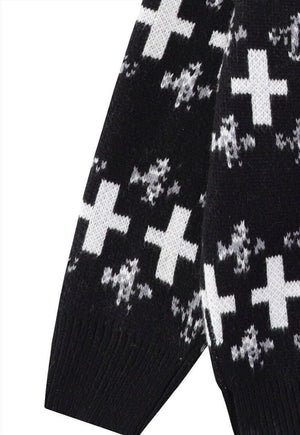 Cross sweater knitted Gothic jumper grunge top in black