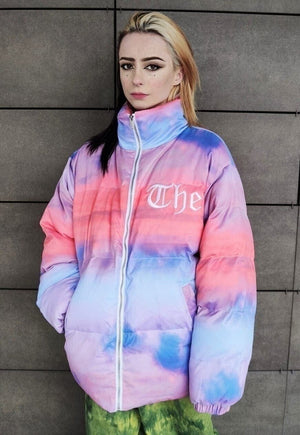 Clouds print bomber tie-dye rainbow sky jacket pastel pink