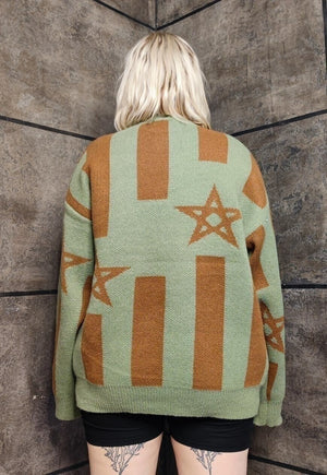 Star sweater pentagram jumper Punk top in green