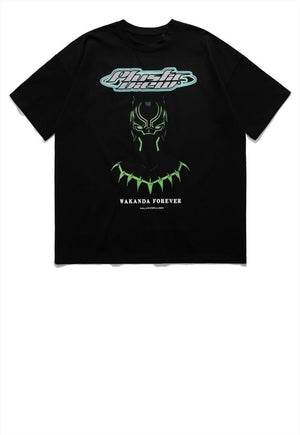 Black panther t-shirt Wakanda forever tee raver top in black
