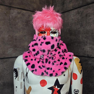 Faux fur hood letter print snood handmade hooded hat tiger slogan pattern all over fluffy fleece scarf unisex bucket grunge rabbit headwear