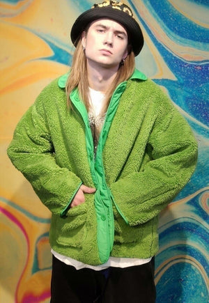 Reversible fleece jacket two sided bright bomber green