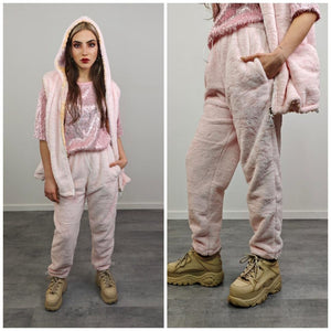 Pastel pink fleece jacket reversible mermaid hood faux fur bomber retro geometric coat burning man overcoat fluffy golden rave festival set