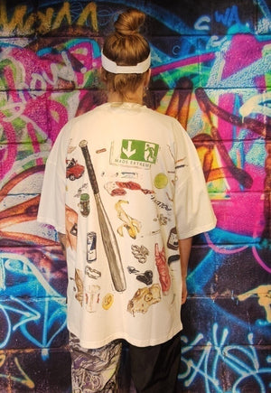 Baseball bat print tee graffiti skater t-shirt in white
