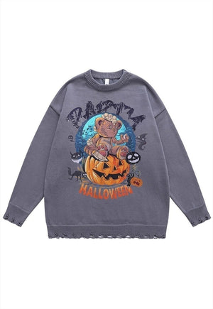 Halloween sweater pumpkin knit distressed jumper in beige