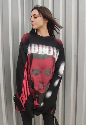 Punk slogan top anime graffiti sweat vampire jumper black