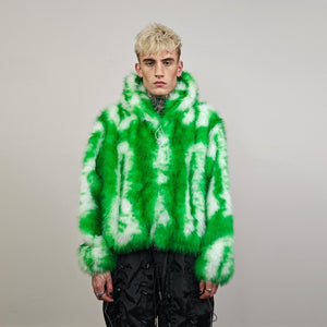 Green faux fur joggers tie-dye trousers abstract rave pants fluffy shorts custom festival bottoms burning man fleece set