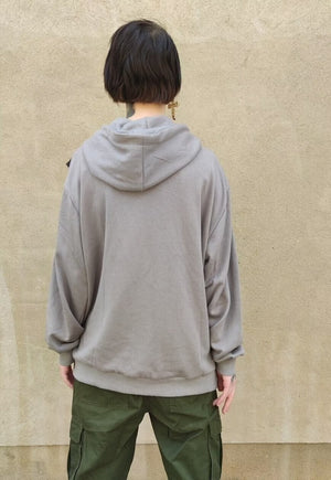 2 in 1 Drop shoulder hoodie utility cargo vest set in grey