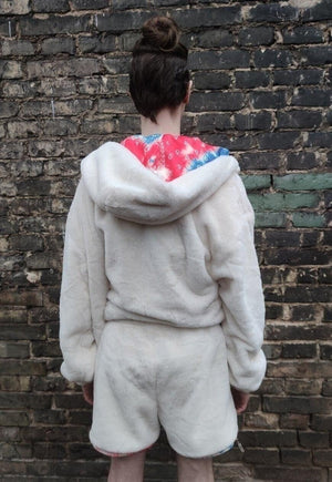 Soft fleece shorts handmade fluff cropped overalls in cream