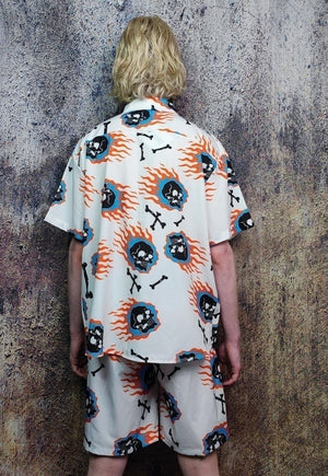 Skull shorts skeleton bones print crop board pants in white