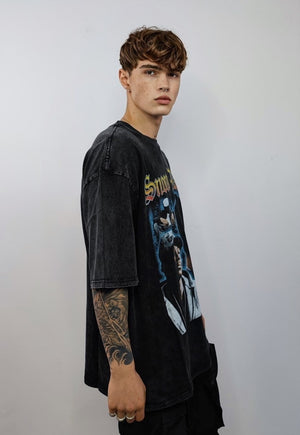 Rapper t-shirt vintage wash hip-hop tee retro skater top