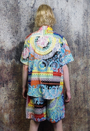 Fluorescent sports set floral pattern shirt & shorts combo