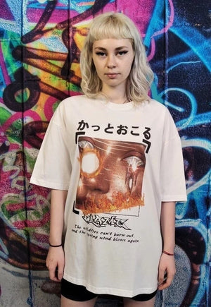 Grunge graffiti print tee Korean slogan t-shirt in white