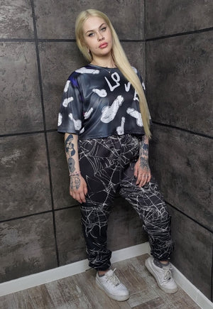 Spider web joggers detachable handmade Goth shorts rap pants
