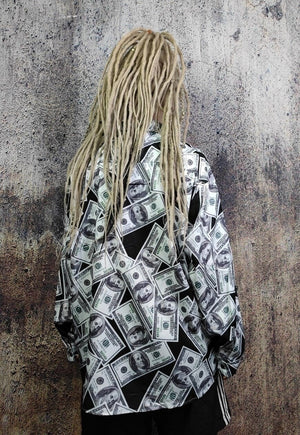 Dollar shirt money print long sleeve top in white black