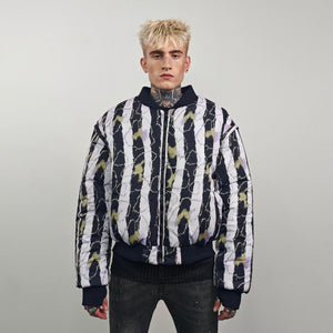 Vertical stripe bomber black white Beetlejuice jacket creepy reversible college varsity detachable sleeves handmade horror fan grunge coat