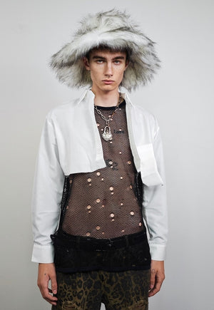 Cropped white shirt transparent short blouse asymmetric top