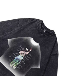 Hip-hop t-shirt rapper print tee retro Y2K gangster top in vintage grey