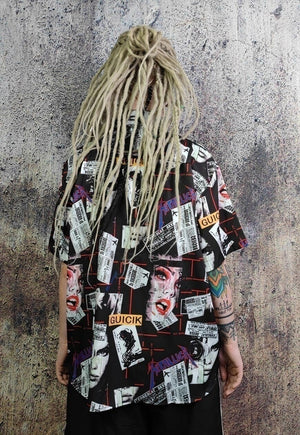 Pop culture shirt short sleeve magazine graffiti top black