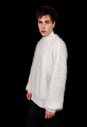 Fluffy white sweater fuzzy jumper going out shiny party top